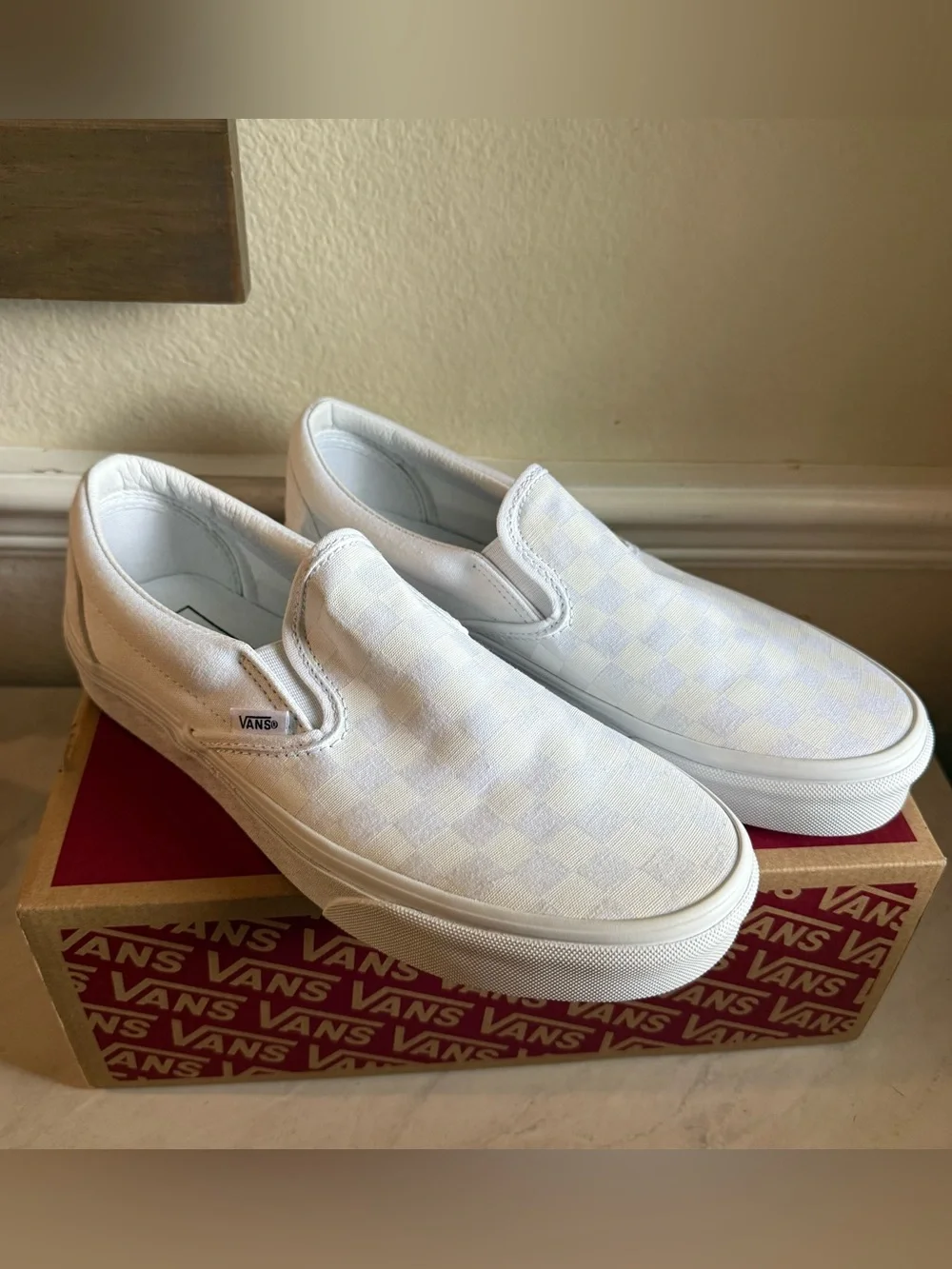 Vans White Checkerboard Slip-On Loafers